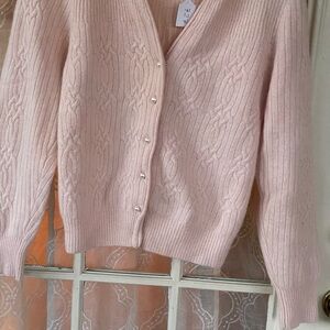 David Hollis Pink Cable Knit Cardigan Sweater | Pearl Buttons | Size Small